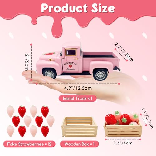 Strawberry Decor Vintage Truck Mini Fake Strawberries Wood Crate Tray Summer Kitchen Centerpiece Straw Sweet Decorations