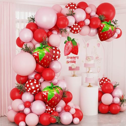 Strawberry Balloons Balloon Arch Garland Kit for Baby Shower and Birthday Party Decorations