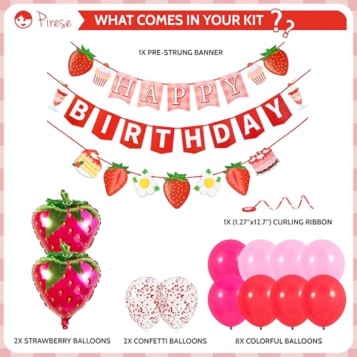 Strawberry Birthday Decorations for Parties | PIRESE Strawberry Party Supplies | Kids Birthday Decor | Fruit Themed Part