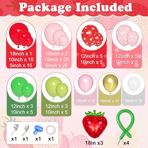 Amandir Strawberry Balloons Garland Arch Kit for Girls' Berry First Birthday Party Supplies ClimatePartner Certified