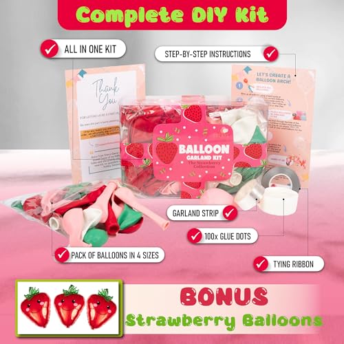 All-in-One Strawberry Balloon Arch Kit & Garland - Birthday and Baby Shower Decorations
| Small & Large Red Pink Green