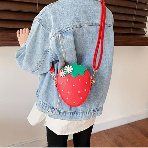 Cute Strawberry Purse for Little Girls with Rivets Crossbody Shoulder Bag (Red)
| Girls Kids Small Coin Pouch Wallet wi
