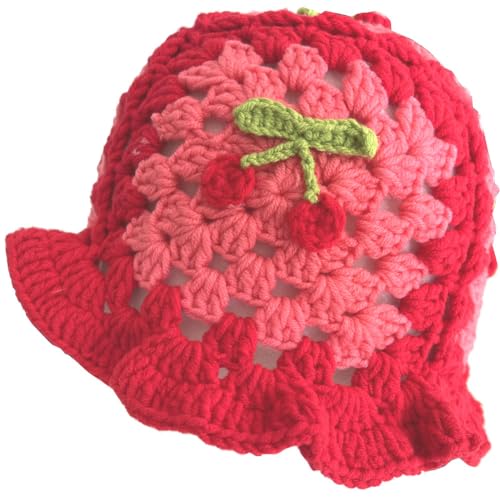 VEYRNEIC Floral Crochet Bucket Hat for Women Cute and Comfy Beach Hat Fashion Casual Floppy Knit Caps Folding Hat for Wo
