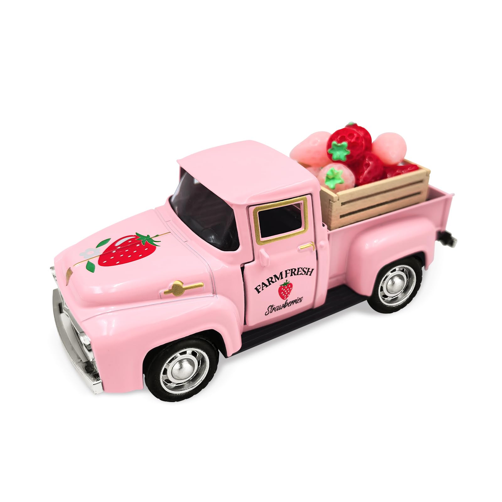 Strawberry Decor Vintage Truck Mini Fake Strawberries Wood Crate Tray Summer Kitchen Centerpiece Straw Sweet Decorations