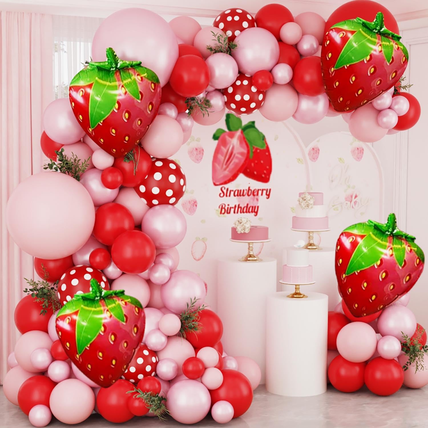 Strawberry Balloons Balloon Arch Garland Kit for Baby Shower and Birthday Party Decorations