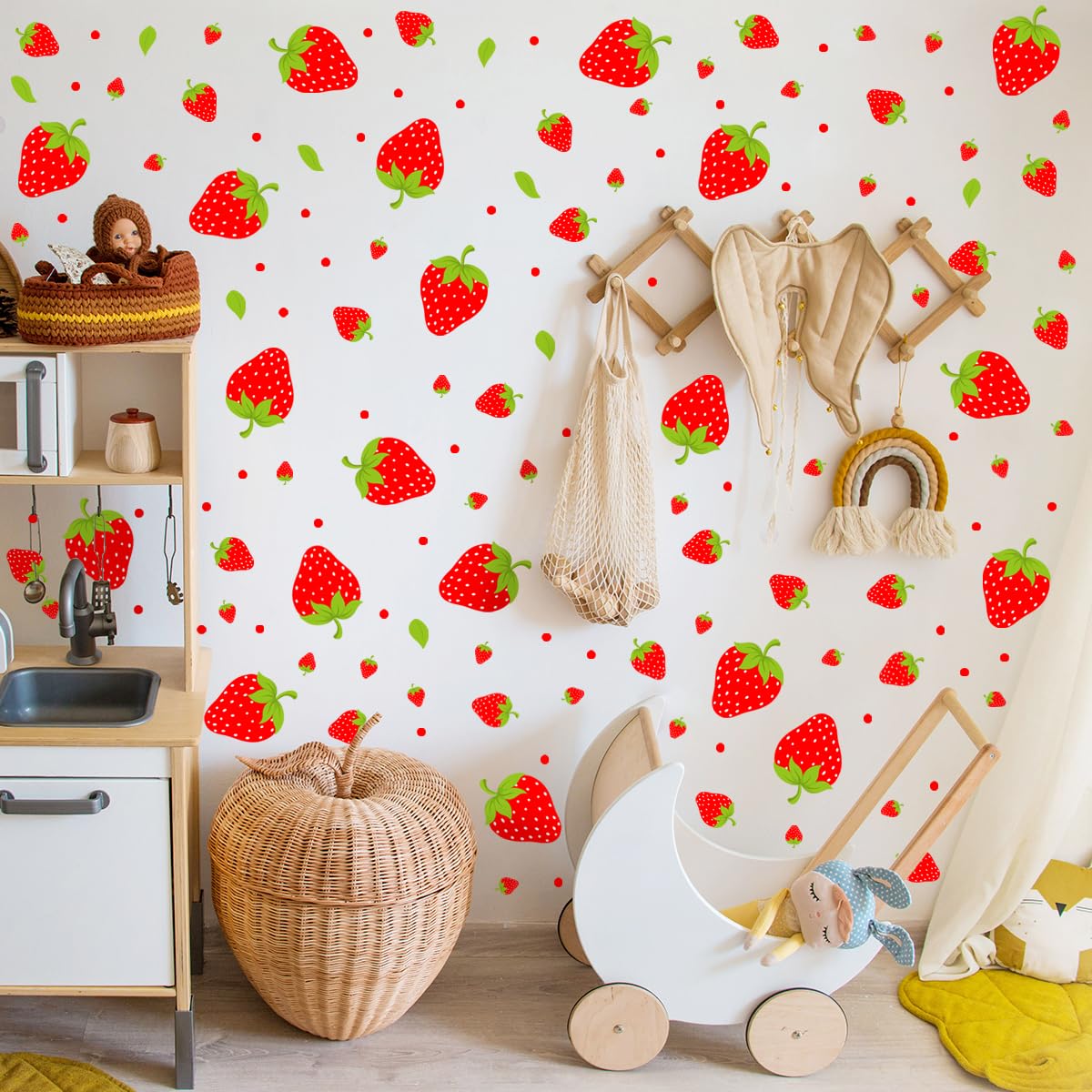 180pcs Cute Strawberry Themes Wall Decals for Girls' Bedroom and Bathroom Decor  
| Removable Strawberry Shortcake Stic