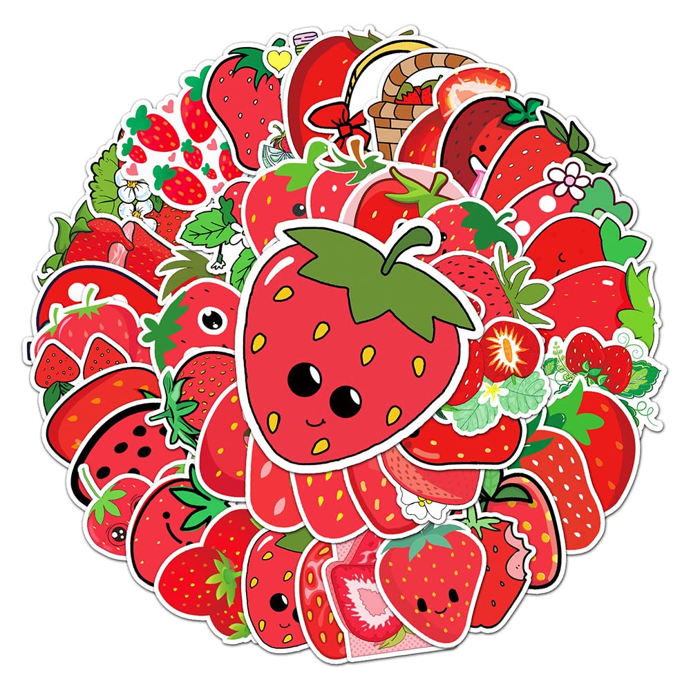 Unique Strawberry Waterproof Vinyl Stickers for Kids Teens Laptop Phone|50 Pcs|Waterproof Vinyl Stickers for Laptop Tabl