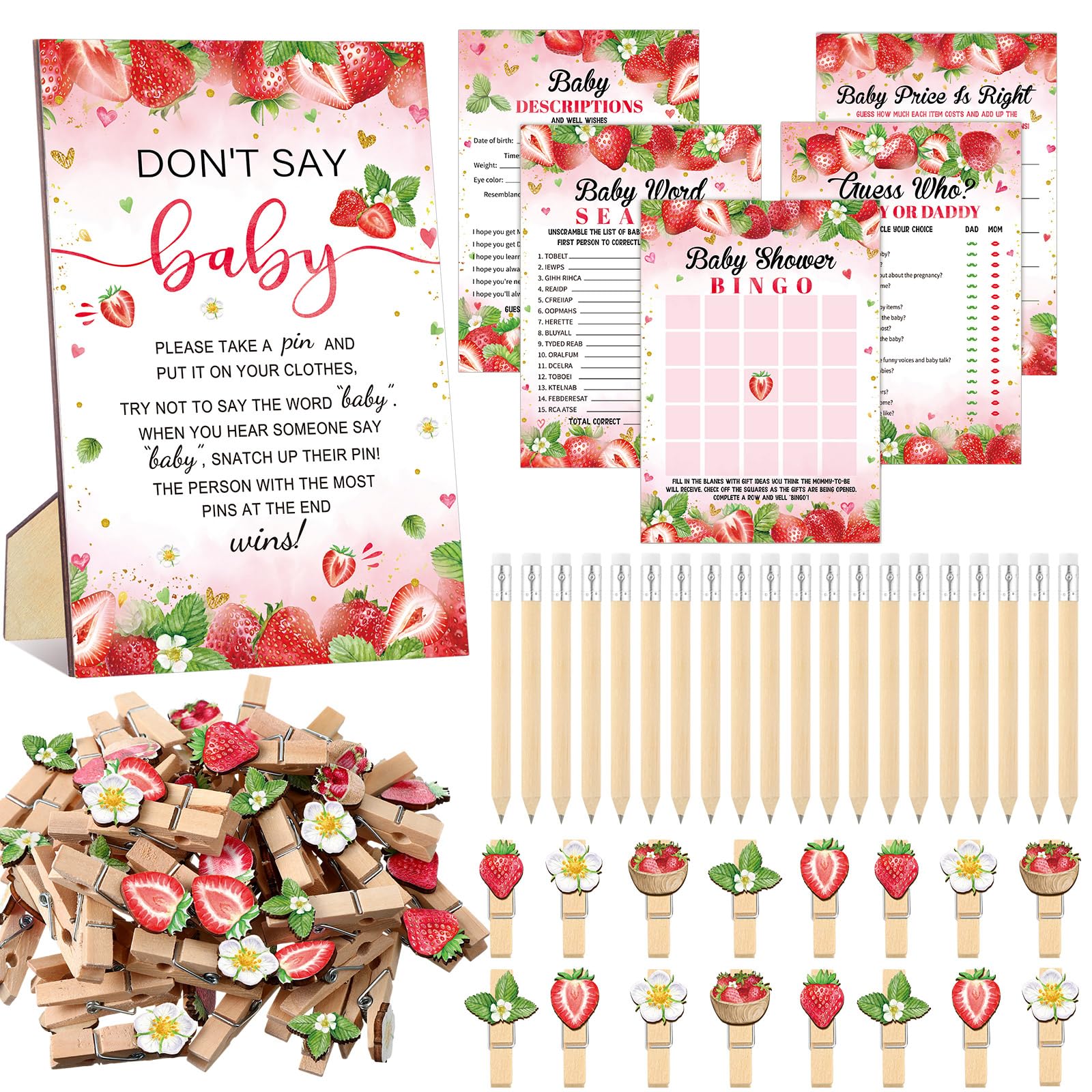 Patelai 321 Pcs Baby Shower Games Supplies for Guests, 5 Sets Activities Cards with 20 Pencils 1 Don't Say Baby Sign 50