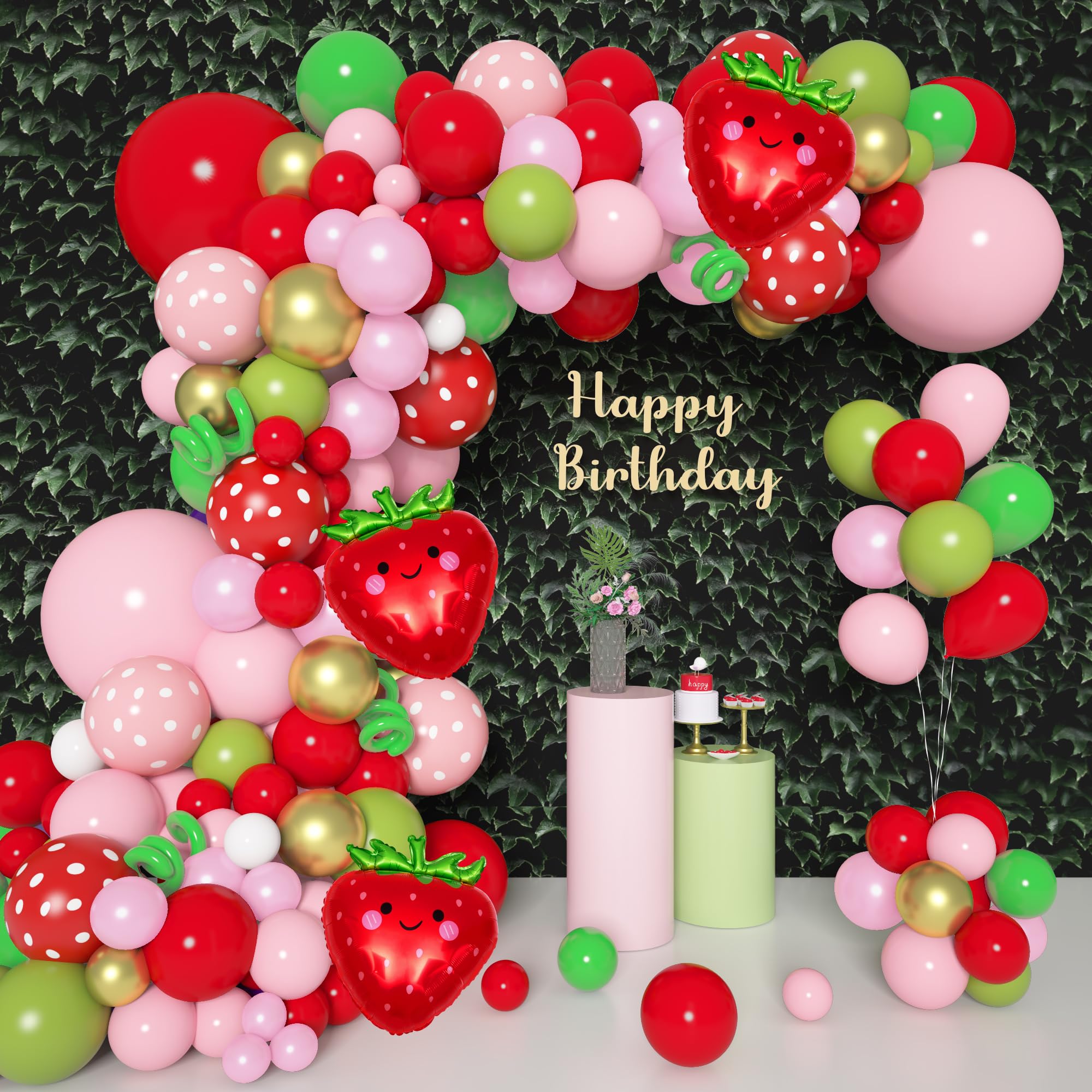 Amandir Strawberry Balloons Garland Arch Kit for Girls' Berry First Birthday Party Supplies ClimatePartner Certified