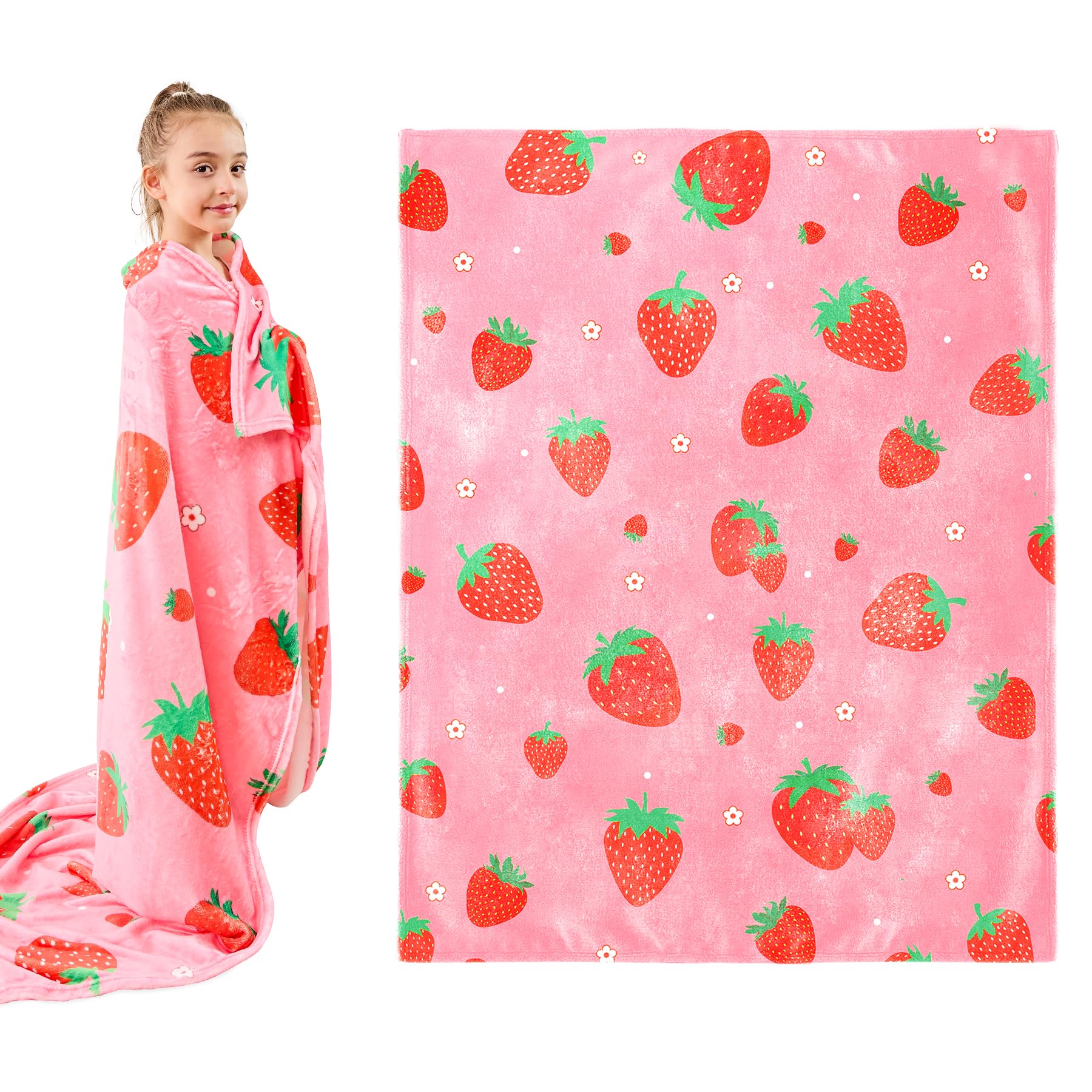 Wajade Pink Strawberry Throw Blanket for Girls Teens Women Christmas Birthday Gifts 50”x60”  
Wajade Soft Fuzzy Flannel 