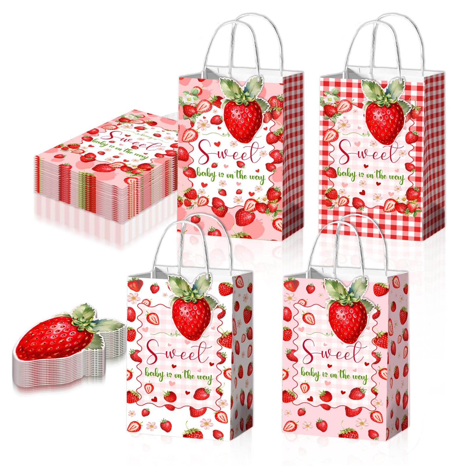 QZCYU Strawberry Shortcake Baby Shower Decorations, Gifts for Baby Parties, 32pcs Decorations with Gift Bags and Cards