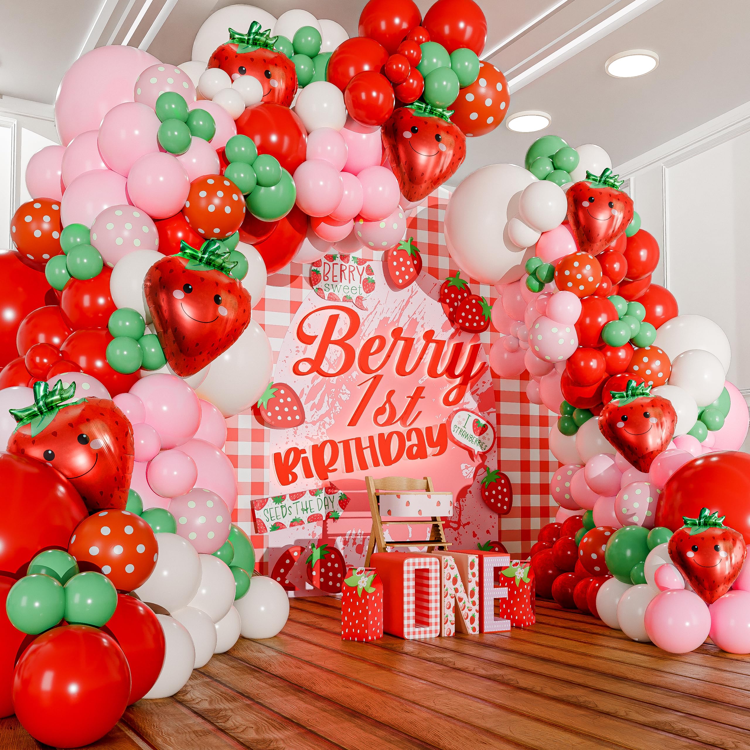 All-in-One Strawberry Balloon Arch Kit & Garland - Birthday and Baby Shower Decorations
| Small & Large Red Pink Green
